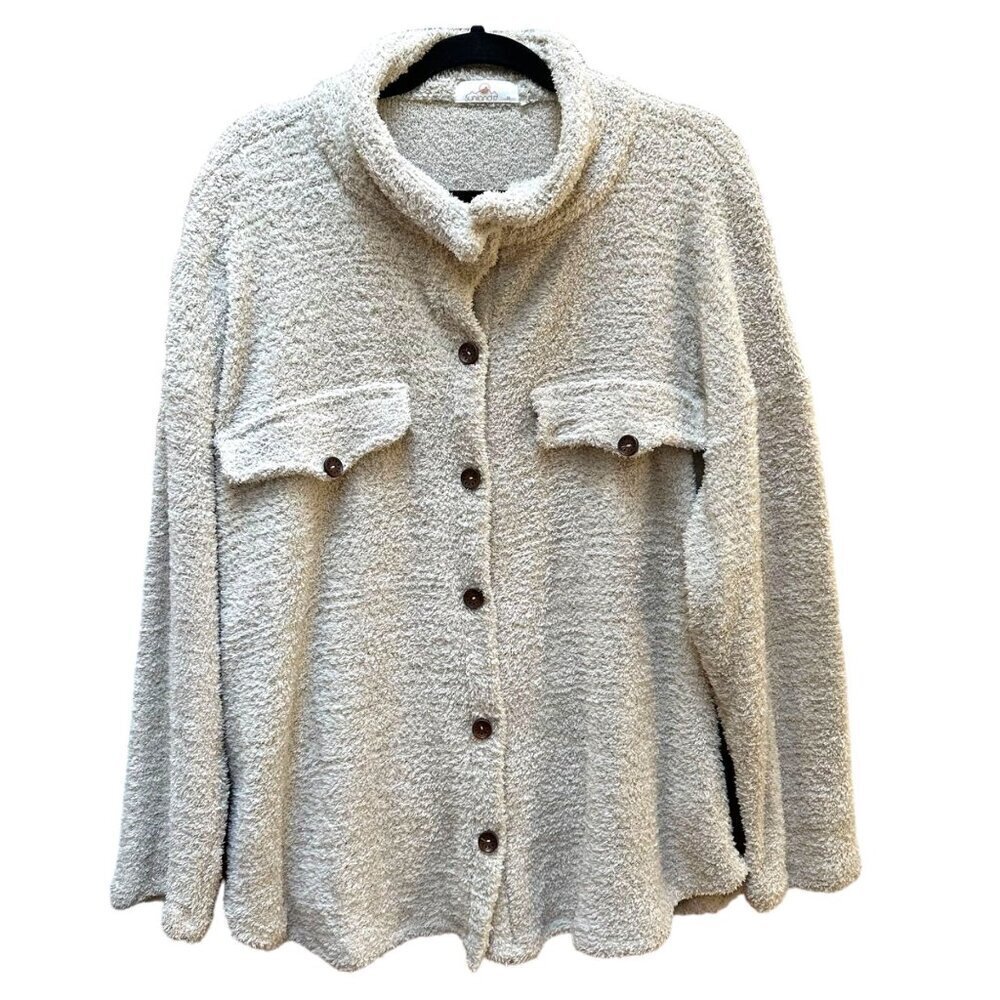 Sunland 17 Oversized Cozy Button-Up Fleece Cardigan‎ Cream Women's Size Medium